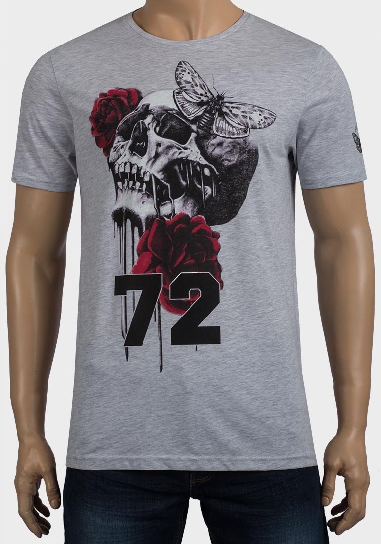 Brave Mens 72 Skull Rose Printed T-Shirt